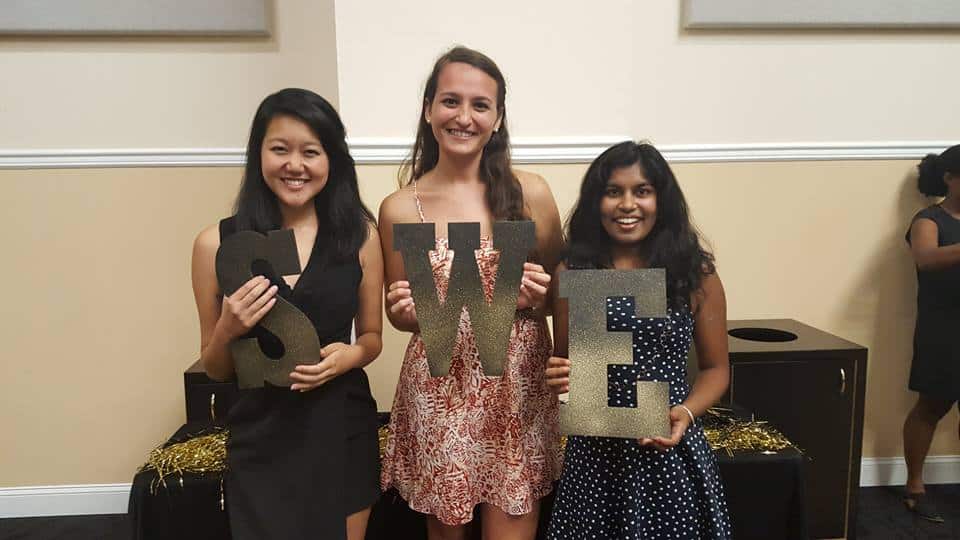Catherine Ninah (right) and her friends at SWE Banquet