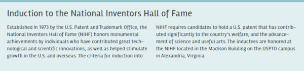 Induction to the National Inventors Hall of Fame description