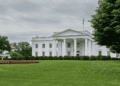 landscape color photo of the white house and white house lawn