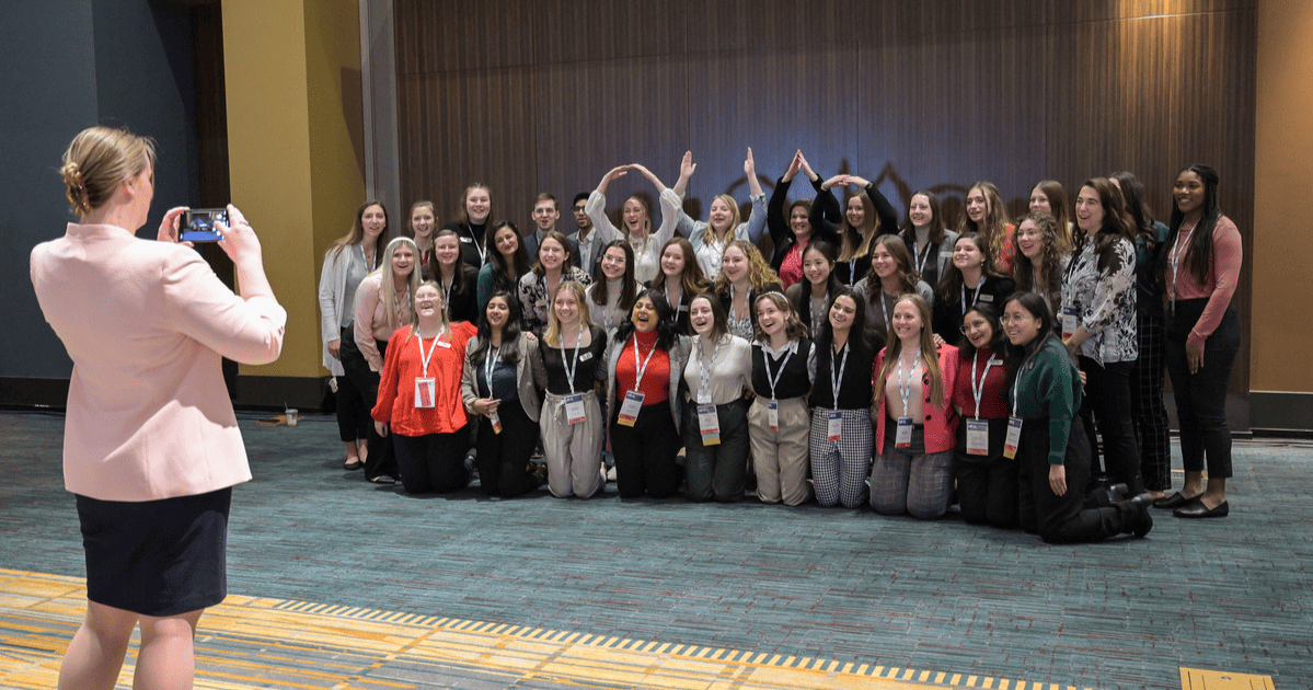 group of college women engineers at WE Local U.S. conference in Hartford in 2023