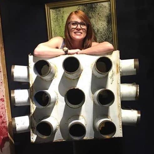 Tamara Robertson with her favorite build from MythBusters, the "Dandelion of Doom"