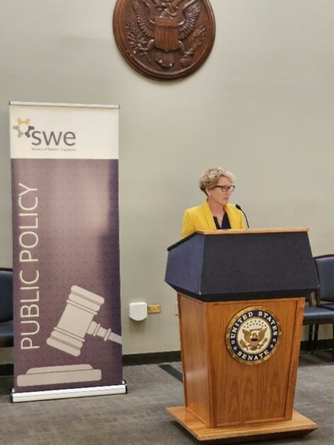 Congresswoman Chrissy Houlahan (D-PA) speaking at the SWE reception