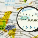 Jamaica on map with magnifier glass
